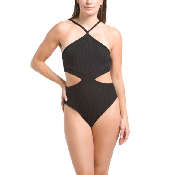 NWT Zara Black Ribbed Cutout Halter Neck Bodysuit, Size Small - Picture 7 of 12